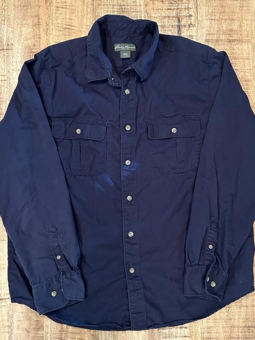 Eddie Bauer Navy Shirt with Olive Brand Tag